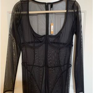 SKIMS 2X Ultra light Mesh Catsuit Long Sleeve Scoop Neck NWT